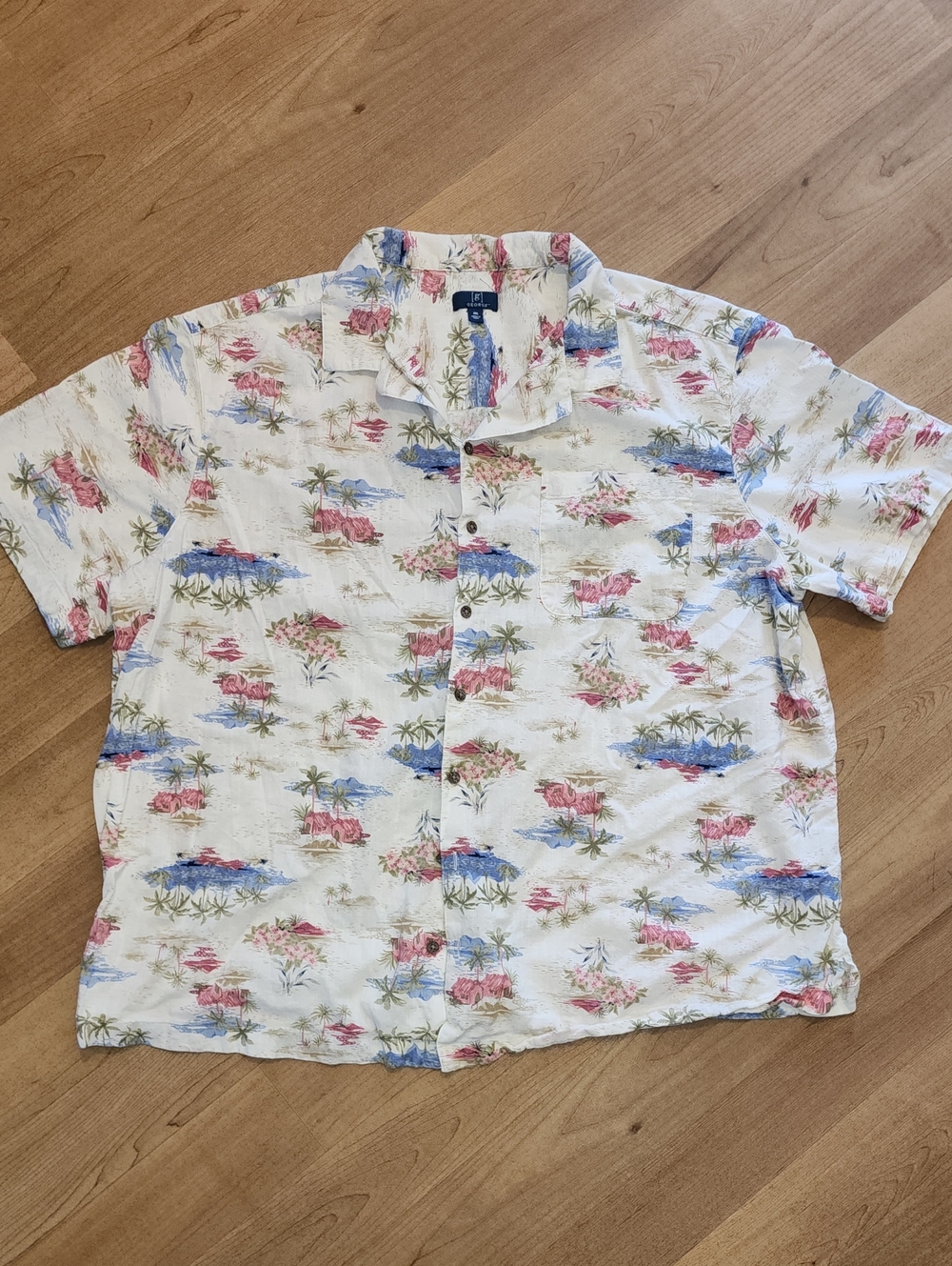 George White Short-Sleeve Hawaiian Shirt with Pink & Blue Scenic Print